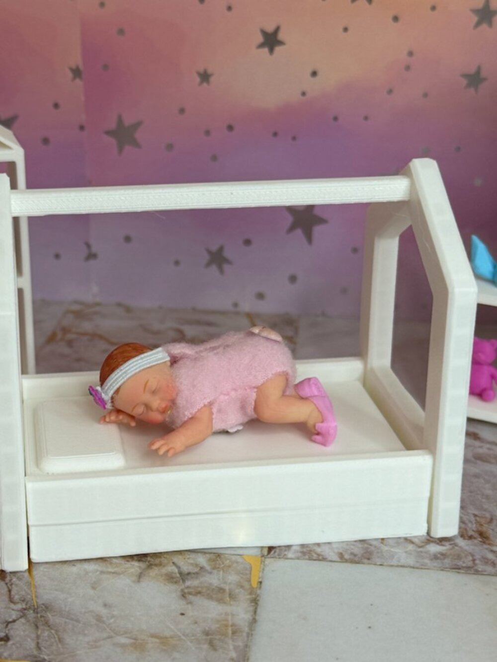 Baby Doll Canopy Bed | 3D Printed 2.5 Inch Dollhouse Furniture